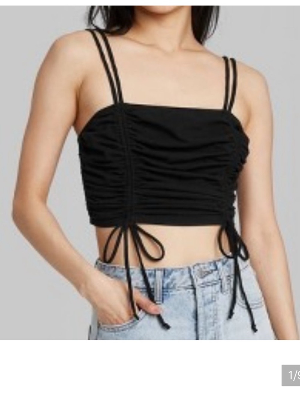 Urban Outfitters Black Double-Strap Ruched Drawstring Crop Top